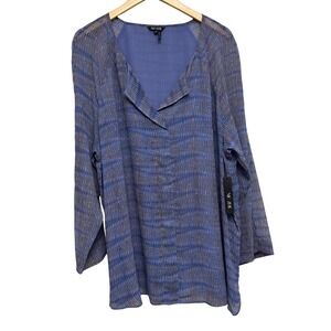Nic+Zoe‎ NWT Blouse 2X V Neck Long Sleeve Tunic Top Purple Blue Office Career